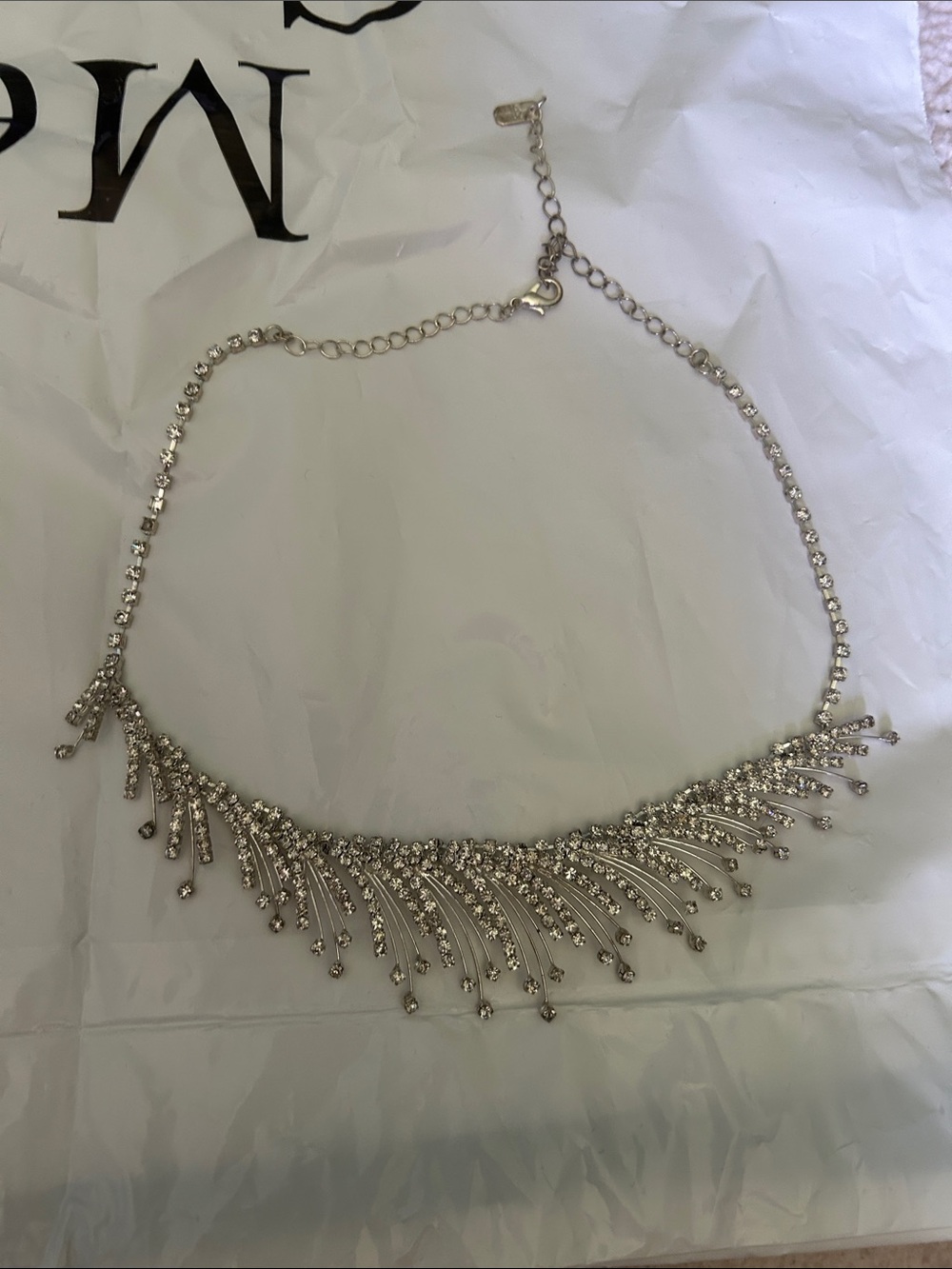 Crystal Fringe Necklace - Silver Tone